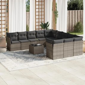 12 pcs conjunto de sofás jardim c/ almofadões vime PE cinzento