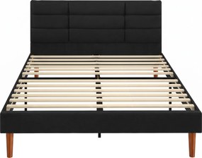 HOMCOM Estrutura de Cama 140 x 200 cm com Ripas de Madeira, Cama de Casal Estofada Efeito Linho, Armazenamento Inferior, Sem Ruído, Preto | Aosom Portugal
