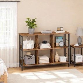 Estante de livros de 2 andares 33 x 120 x 80 cm com 6 compartimentos castanho-preto