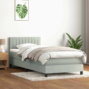 Cama box spring com colchão 100x210 cm veludo cinzento claro