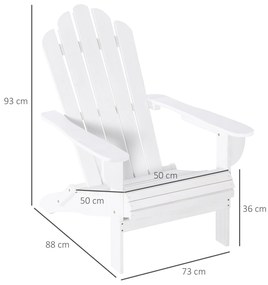 Outsunny Cadeira Adirondack de Madeira Dobrável Cadeira de Jardim com Apoio para os Braços e Encosto Alto para Terraço Balcão Exterior Carga Máx. 113kg 73x73x92cm Branco