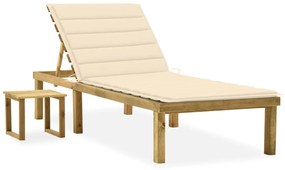 vidaXL Espreguiçadeira de jardim com mesa e almofadão pinho impregnado