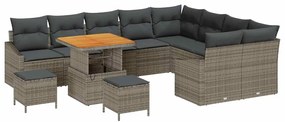 Conjunto de Sofás de Jardim vidaXL de 12 Peças com Almofadas em Vime Poliéster Cinza Acácia