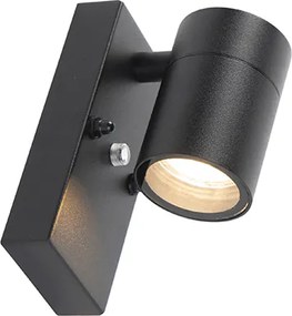 Candeeiro de parede exterior moderno preto IP44 com sensor crepuscular - Solo