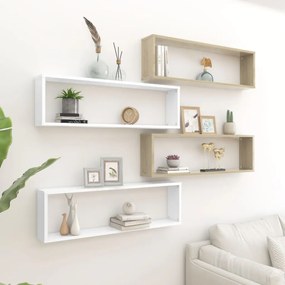 vidaXL Estantes parede cúbicas 4pcs contr. 100x15x30cm branco/sonoma