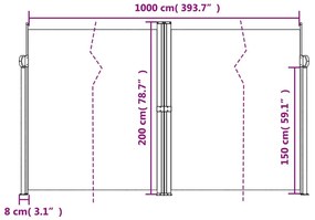Toldo lateral retrátil 200x1000 cm cinzento-acastanhado