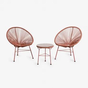 Conjunto De Jardim Com 2 Poltronas E Mesa Auxiliar Em Aço E Rattan Sintético New Acapulco Terracota - Sklum