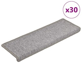 vidaXL Tapetes de escada 30 peças 65x21x4 cm cinza claro com borda retangular