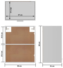 Armário de parede 50x31x60 cm contraplacado branco brilhante