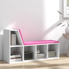 Banco-biblioteca 2 em 1 com 5 compartimentos de arrumação e 2 almofadas, 108 x 30 x 60 cm, branco e rosa