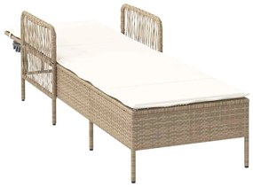 Espreguiçadeira Bege e creme Vime PE 157 x 55 x 92 cm Dobrável