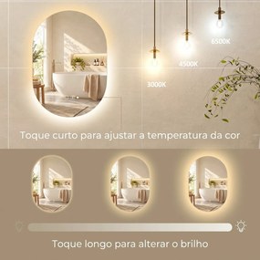 Espelho de Casa de Banho LED com Bluetooth 50x70 cm Espelho de Parede Antiembaciamento 3 Cores Reguláveis com Memória