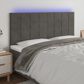 Cabeceira de cama c/ LED veludo 180x5x118/128 cm cinza-escuro