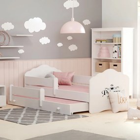 Cama infantil dupla branca Wave 160x80 - ilustração princesa - colchão e estrado incluído