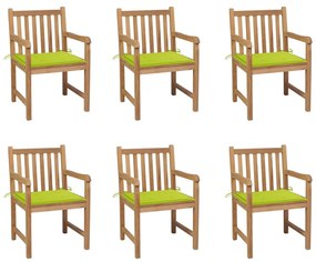 vidaXL Cadeiras de jardim almofadões verde brilhante 6 pcs teca maciça