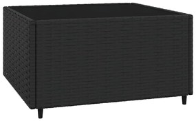 3 pcs conjunto lounge de jardim c/ almofadões vime PE preto