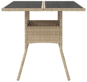 Mesa de jardim com tampo de vidro 80x80x75 cm vime PE bege