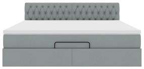 Cama otomana com colchão 160x200 cm tecido cinzento claro