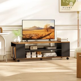 Móvel para TV com Rodas Armário para TV Flutuante com 2 Portas e 2 Prateleiras 120x40x38,5 cm Preto e cor Nogueira