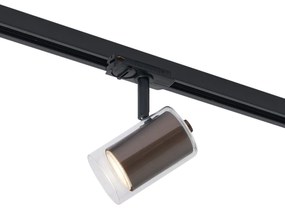 Foco moderno bronze escuro com vidro transparente para sistema de calhas monofásico - Iconic Lloyd