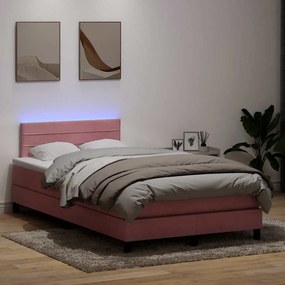 vidaXL Cama box spring c/ colchão e LED 120x220 cm veludo rosa