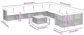 11 pcs conjunto sofás de jardim c/ almofadões vime PE bege