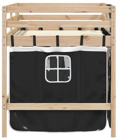 Cama alta criança c/ cortina 90x200cm pinho maciço branco/preto