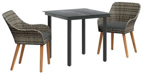 Conjunto de Jantar de Jardim 3 Peças Cinza em Rattan Sintético