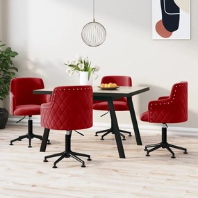 vidaXL Cadeiras de jantar giratórias 4 pcs veludo vermelho tinto