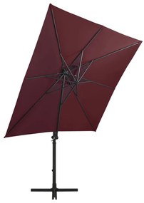 Guarda-sol de jardim com poste e luzes LED 250 cm bordô