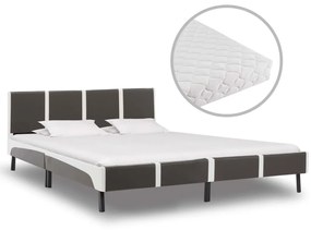 Cama com colchão 180x200 cm couro artificial cinzento e branco