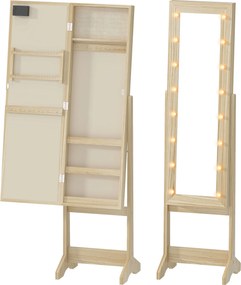 HOMCOM Espelho Joalheiro com Luzes LED Armário para Joias com Ângulo Ajustável  Prateleiras Ranuras para Anéis 36x30x136 cm Madeira | Aosom Portugal