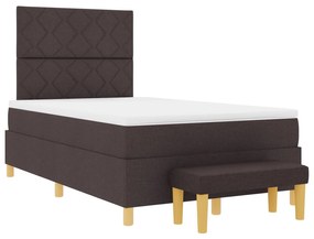 Cama Box Spring com Colchão e Banco Castanho Escuro 120x190 cm Tecido