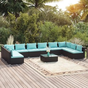 vidaXL 11 pcs conjunto lounge de jardim c/ almofadões vime PE preto