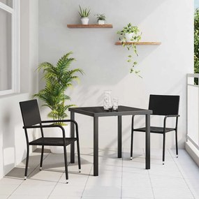 vidaXL Conjunto de Jantar de Jardim de 3 Peças Preto Rattan Poliéster