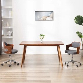 vidaXL Cadeiras jantar giratórias 2pcs madeira curvada/tecido cinzento