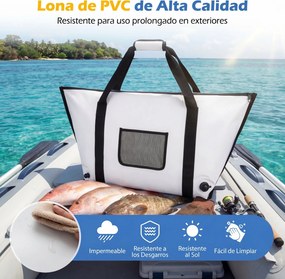 Saco térmico impermeável para peixe com fecho de correr, alça e válvula de drenagem; mantém o gelo durante 24 horas; geleira portátil em PVC, 98 cm Br