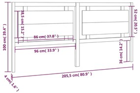 Cabeceira de cama 205,5x4x100 cm pinho maciço preto