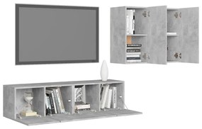 4 pcs conjunto de móveis de TV contraplacado cinzento cimento