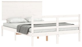 Estrutura de cama com cabeceira 140x200cm madeira maciça branco