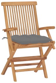 Cadeiras de jardim c/ almofadões cinzentos 8 pcs teca maciça
