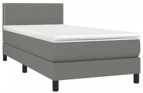 Cama box spring c/ colchão e LED 100x200 cm tecido cinza-escuro