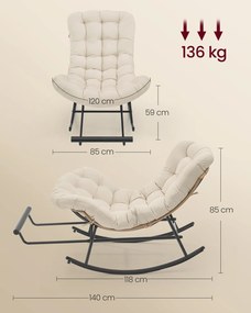 Cadeira de baloiço com almofada removível, 118 x 85 x 85 cm, bege
