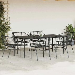 Conjunto de jantar jardim 7 peças vidro vime PE preto