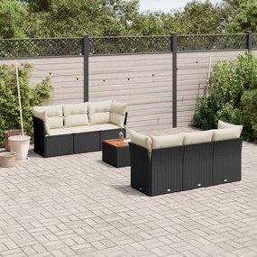 7 pcs conjunto de sofás p/ jardim c/ almofadões vime PE preto