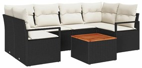 Conjunto de Sofá de Jardim 7 pcs Preto, branco