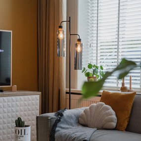 Candeeiro de pé moderno preto com vidro fumê 2 luzes - Stavelot