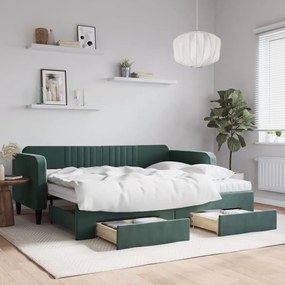 vidaXL Sofá-cama c/ gavetão e gavetas 90x200 cm veludo verde-escuro