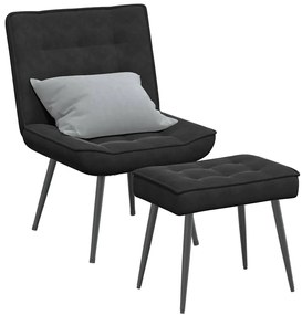 vidaXL Cadeira de descanso com banco veludo preto
