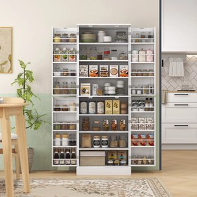 Armário de cozinha  60 x 35 x 166 cm tipo dispensa, prateleira ajustável e suporte para especiarias, branco